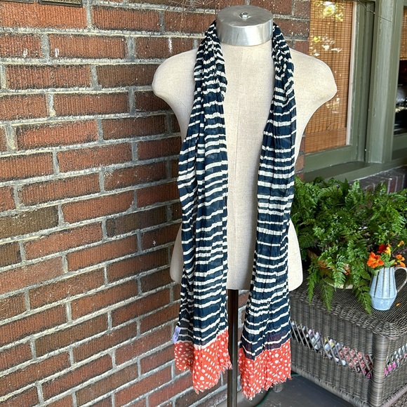 Rock Flower Paper blue/white/red stripe/polka dot lightweight crinkle scarf - Picture 4 of 5
